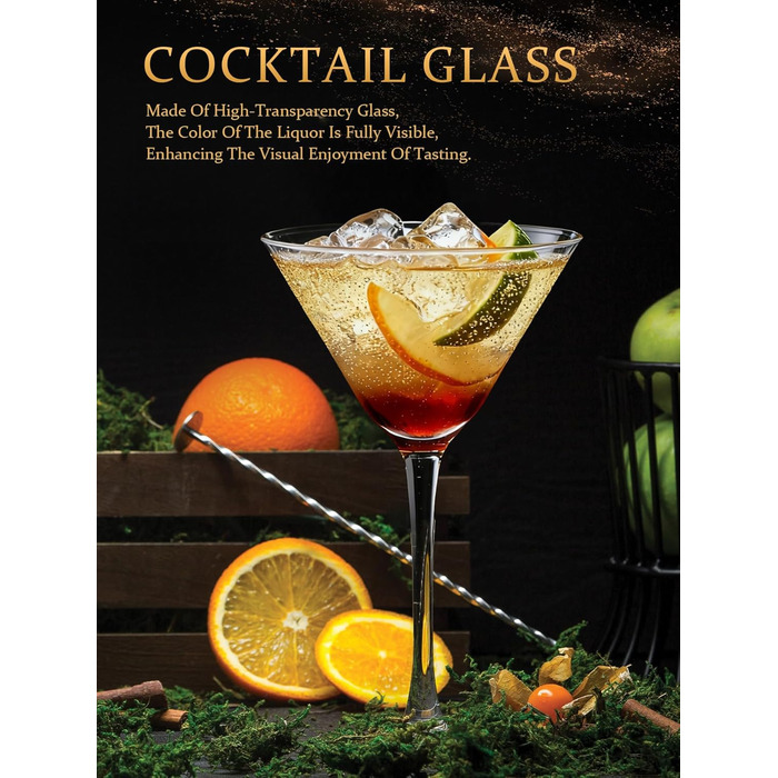 Набір келихів для мартини, 6 шт, 160 мл. Прозорі келихи для коктейлів з ніжкою, багаторазові, BPA-free, придатні для миття в посудомийній машині. Ідеально для барів, Margarita, Whiskey, Gin, Tequila