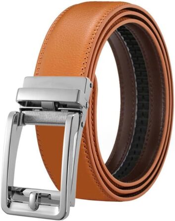 Чоловічий шкіряний ремінь на автоматичній застібці з металевою пряжкою, 3.5 см, білий/жовто-коричневий, довжина 130 см