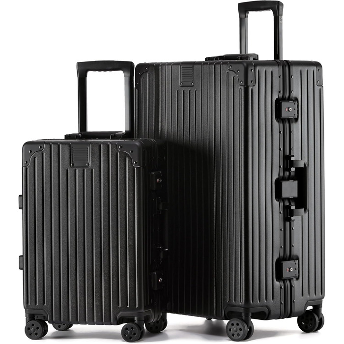 KOFA Zurich: Набір валіз 2 шт. (M-55см, XL-75см) з алюмінієвим каркасом та міцною полікарбонатною оболонкою. Carry-on + Check-in, спіннер з 4 колесами, TSA-замок, 35L + 94L (Чорний)