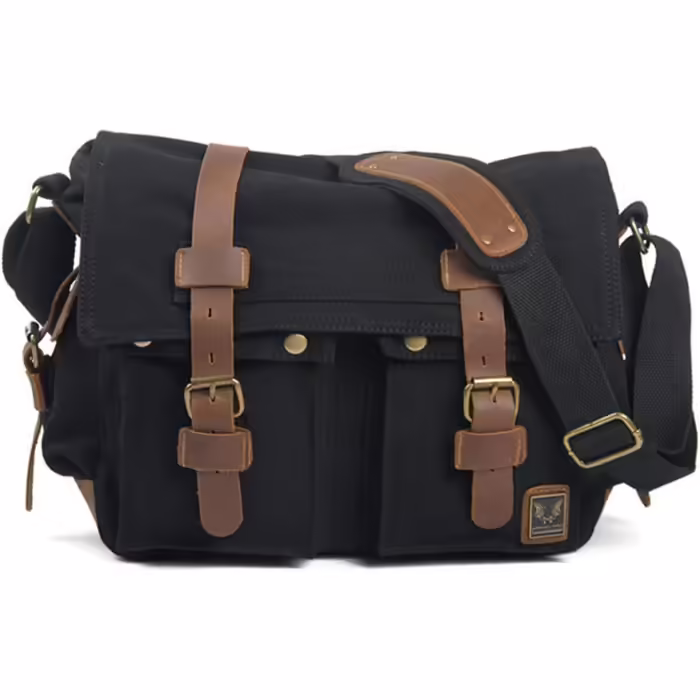 Eysee Shoulder Bag for Men Canvas Crossbody Bag Daypack for Everyday Use and Sports 35cm (L) X 30cm (H) X 10cm (W) (Black)