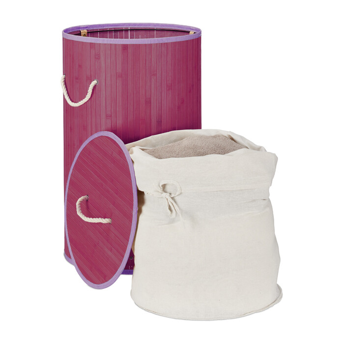 Relaxdays Bamboo Laundry Basket Round