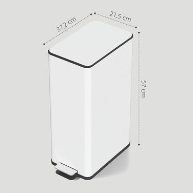 Сміттєвий відер HOMCOM на 20 л з педаллю та м'яким закриттям кришки (Soft-close), нержавіюча сталь, білий, 21.5 x 37.2 x 57 см