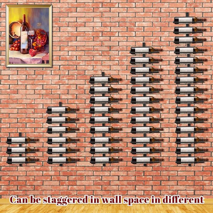 Wine Rack Bottle Rack for 6 Bottles, Metal Wine Rack Hanging Wall Mount Wine Bottle Shelves, Wall Shelf Wine Storage Shelf for Kitchen Dining Room Bar (Level 12)