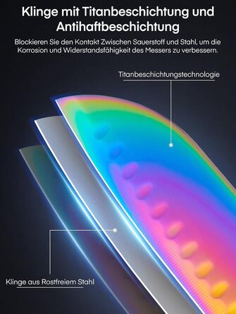 Набір ножів D.Perlla 16 предметів з покриттям Titan Rainbow, з підставкою з акрилу, з нержавіючої сталі з високим вмістом вуглецю, не іржавіє, надзвичайно гострі