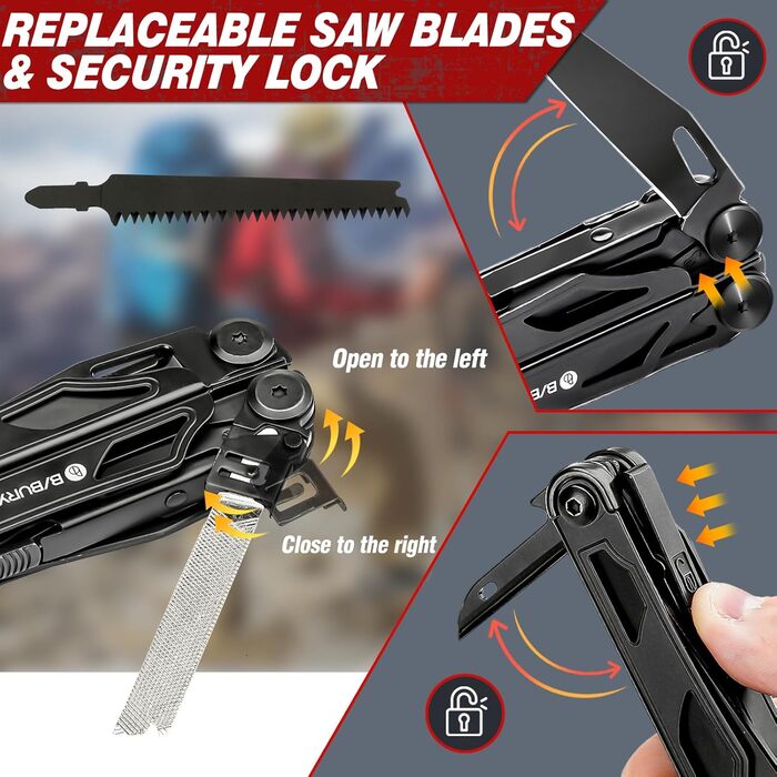BIBURY Stainless Steel Multitool - 16-in-1 Folding Pliers with Screwdriver & Shears, Outdoor Tool Kit with Nylon Pouch - Gift for Dad