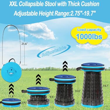 Складаний стільчик Alevmoom: міцний, телескопічний, з подушкою, 50 см, 450 кг, для риболовлі та кемпінгу (синій)