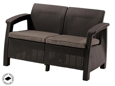 Садовий двомісний диван Keter Corfu Love Seat, коричневий, зі спинкою, пластик
