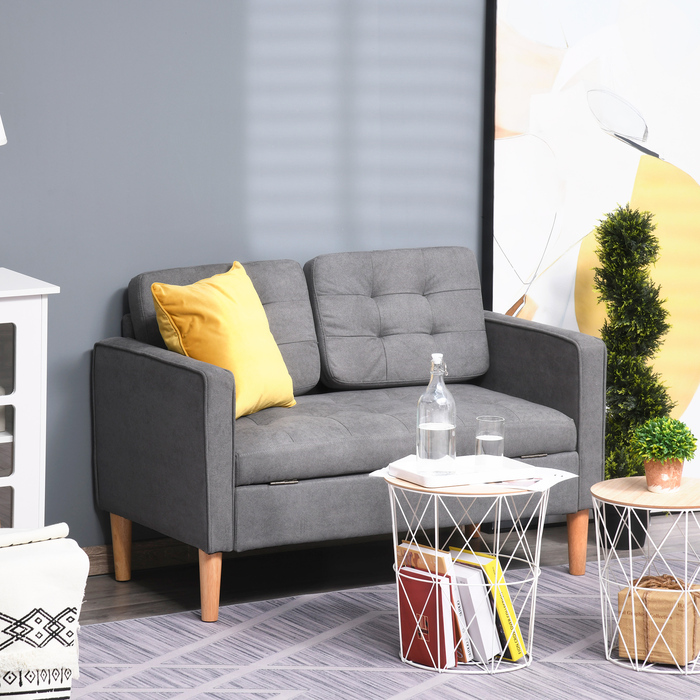 HOMCOM 2-Seater Sofa Fabric Sofa Loveseat with Removable Cushions Made of Rubberwood and Cotton in Grey 117x62x78 cm for Living Room
