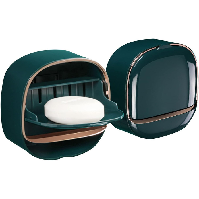 Настінна мильниця Flip-Deckel без свердління з піддоном для мила, вологостійка, для ванної та кухні (Темно-зелений)