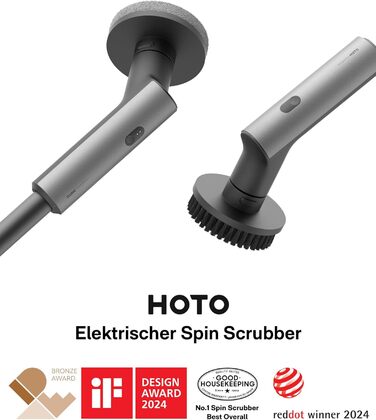 HOTO Electric Cleaning Brush with Extension Handle, IPX7 Waterproof, 6 Replaceable Brush Heads – For Floors, Tiles, Glass, and Toilets – Ideal for Bathroom, Kitchen, and Car (Dark Grey)