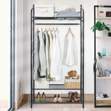 Metal Clothes Rack, Multifunctional Closet with 1 Clothes Rod and 3 Shelves, Coat Rack for Bedroom Dressing Room, 79×36×161cm