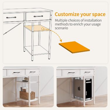 CubiCubi Desk with 3 Drawers & 4 Shelves - Home Office Computer Desk, Gaming Desk (120 x 50 cm)