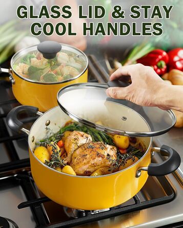 Набір каструль та сковорідок Cook N Home Antihaft, 10 шт. з керамічним покриттям, жовтий