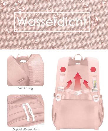 Шкільний рюкзак для підлітків: водонепроникний, великий, рожевий. Підходить для дівчат та хлопців, для школи, подорожей та повсякденного використання.