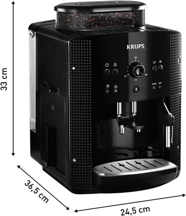 Krups Arabica Picto Fully Automatic Coffee Machine, Milk Frother, 2-Cup Function, Rotary Control, Easy Cleaning, Coffee Machine, Black, EA810870 Black Single