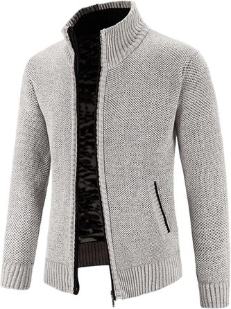 Чоловіча флісова куртка-кардиган на блискавці, теплый вязаний жакет для активного відпочинку та повсякденного носіння, сірий колір