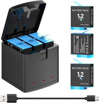 Зарядний пристрій Melasta для GoPro Hero 12/11/10/9 серії (3 акумулятори + 1 зарядний пристрій)