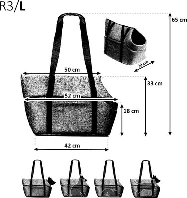 Сумка-переноска для собак та котів | Сумка на плече для тварин з гумкою та карабіном | до 15 кг | Матеріал: еко-замша (Velvet) | Розмір: L (42 x 29 x 33 см) | Чорний колір