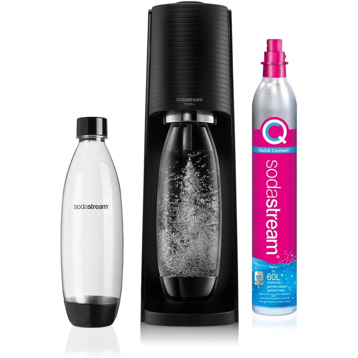 SodaStream Aqua Fizz Terra: комплект з 2 пляшок 1 л, балон CO2 Quick Connect (60 л), чорний матовий