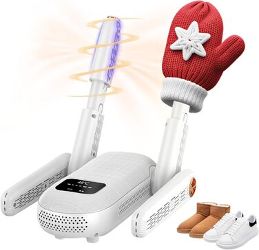 Електричний сушильник для взуття з подвійним кріпленням, для взуття, чобіт, ніг та рукавичок, з таймером, гаряче повітря, UV-світло, активоване вугілля, потрійна антибактеріальна обробка