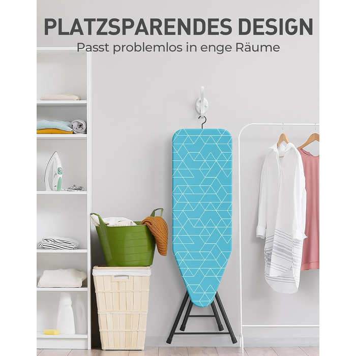 LyriFine Прасувальна дошка 2-в-1 для прасування з парою та класичного прасування, стійка до нагрівання, складана з гачком, міцний сталевий каркас, для парогенераторів (Синій колір з підставкою для праски)