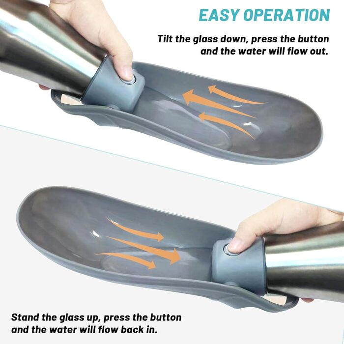 Водяна пляшка для собак ZoneYan 750 мл з нержавіючої сталі, портативна, витокозахисна, для подорожей, парків, кемпінгу, походів (сіра)