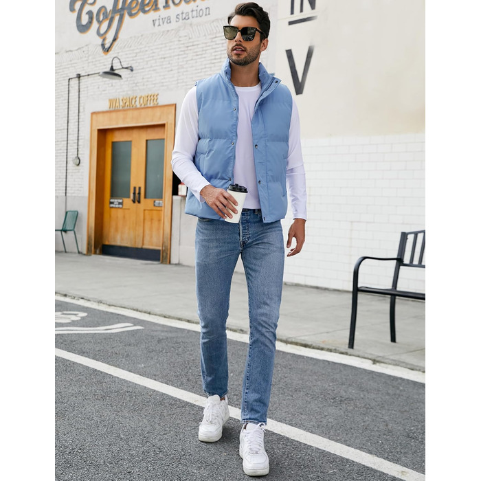 Чоловічий пуховий жилет Flygo - теплий, легкий, без рукавів, блакитний (XL)