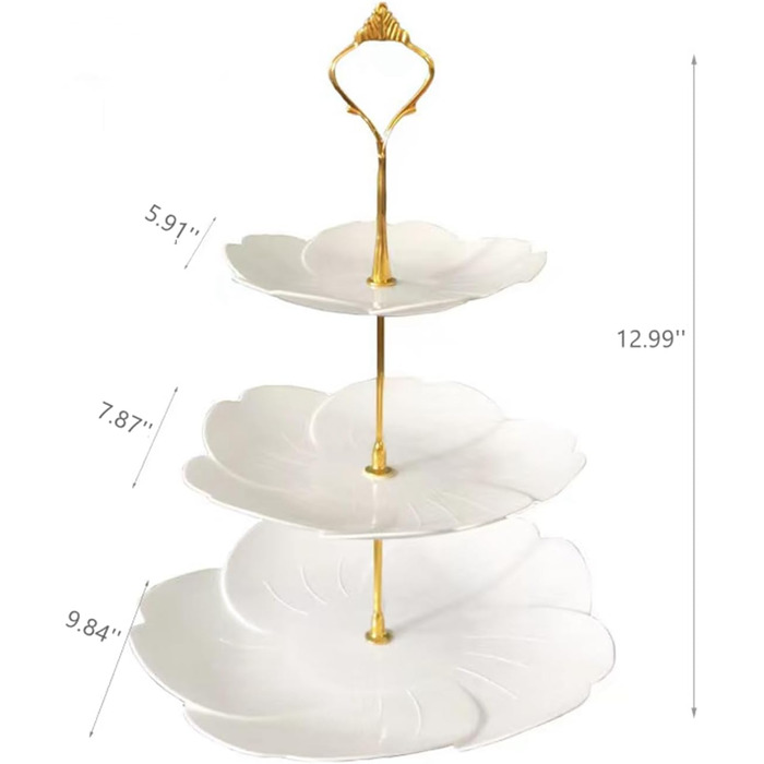 Підставка для тістечок Wagoodter на 3 яруси, тортова підставка, багаторівнева підставка для десертів, багаторазова для весілля, дня народження, чайної вечірки (біла квітка)