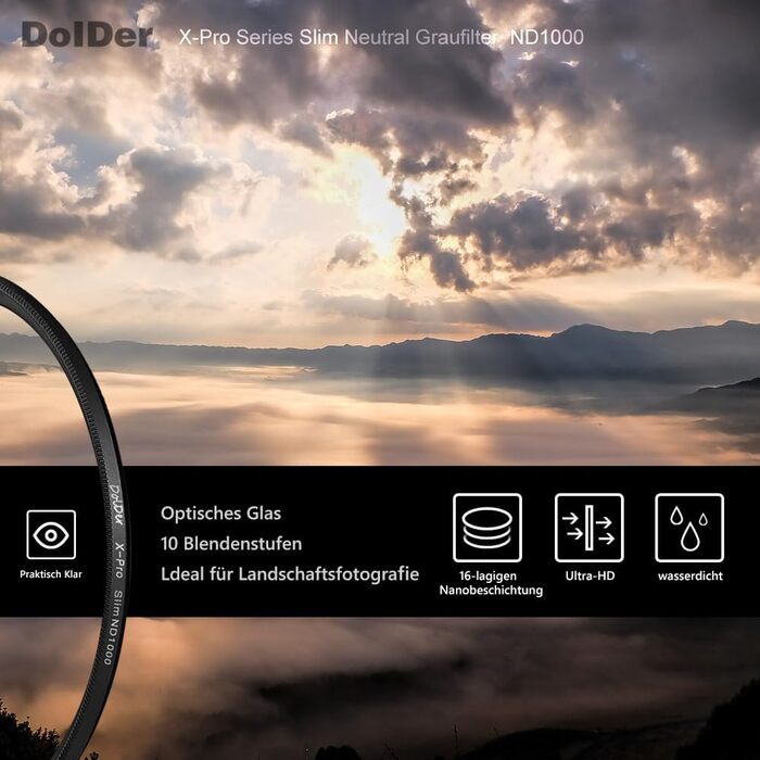 Фільтр ND1000 DolDer 67mm X-Pro Series - нейтральний сірий фільтр, 16 шарів покриття (10 ступенів затемнення)