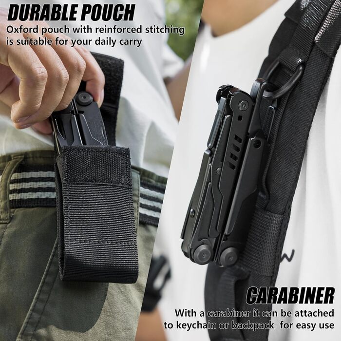 Мультитул FLISSA 15-в-1: ніж, пилка, ножиці, мультиінструмент для туризму, риболовлі та ремонту, з карабіном та чохлом, нержавіюча сталь