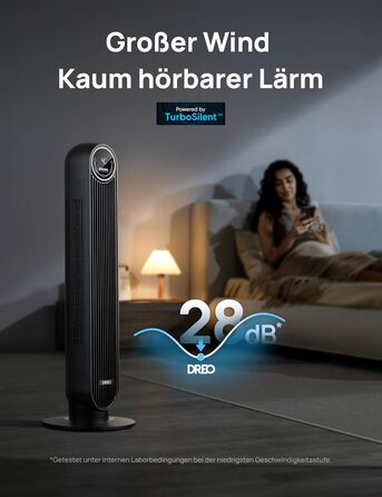 Дрео Turmventilator Nomad One: Тихий вентилятор з телепульта, 4 швидкості, 8 год таймер, білий/чорний