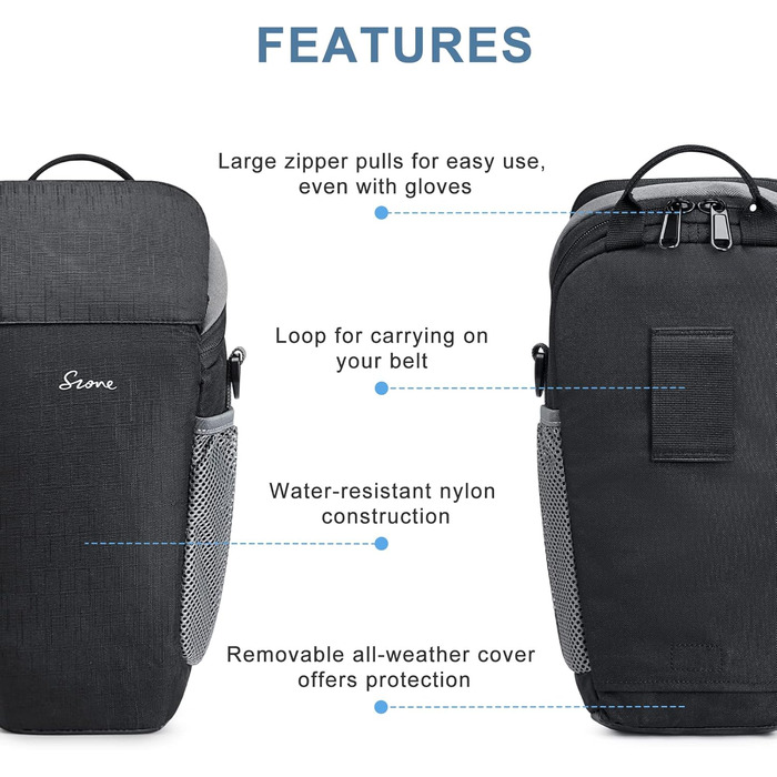 Водонепроникна сумка для камери S-ZONE для фотографів, сумісна з Nikon, Canon, Sony (чорна)