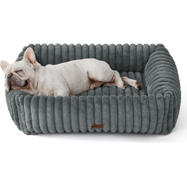 BEDSURE Fluffy Dog Bed for Medium Dogs - 76x61x20 cm Cord Fleece Dog Sofa Washable Dog Beds High Rim, Gray