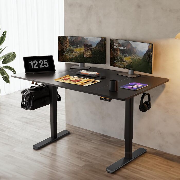 Claiks Electric Height Adjustable Desk 140x70cm - Standing Desk with Cable Management, Memory Function & Ergonomic Design (FSC® Certified)