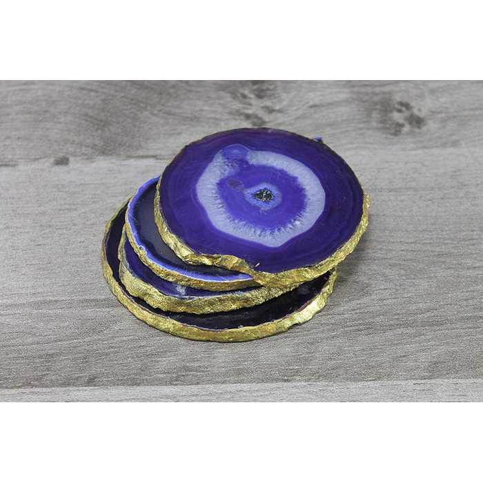 Natural agate coasters, for bar, beer, coffee, tea, set of 4, perfect table accessory, tableware (Blue)