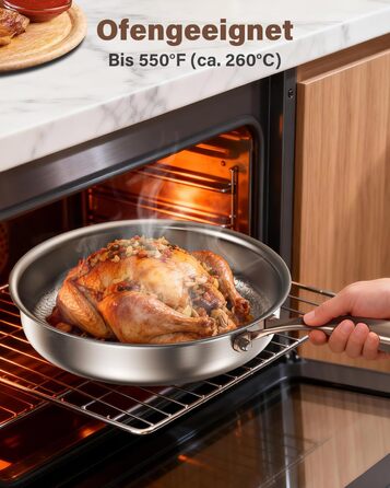 Пательня сталева 28 см Titan, не покрита, індукційна, з ручкою з рожевого золота, 18/10, для всіх типів плит та посудомийки, без PTFE/PFOA