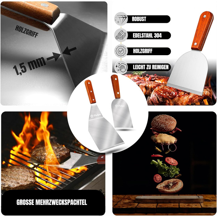 Набір для приготування Smash Burger – 9 предметів: прес для бургерів, сплескач, 2 термокапелюхи, лопатка та шампури – подарунок для чоловіків та любителів гриля (колір: коричневий)