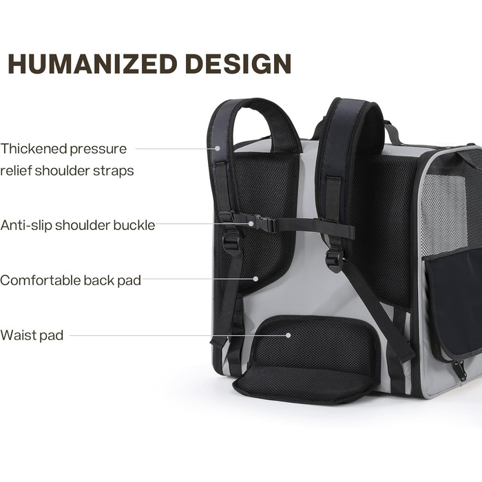 Рюкзак-переноска для котів та маленьких собак Pecute, великий, з вентиляцією, для подорожей, піших прогулянок, кемпінгу, ергономічний дизайн, темно-зелений (сірий)