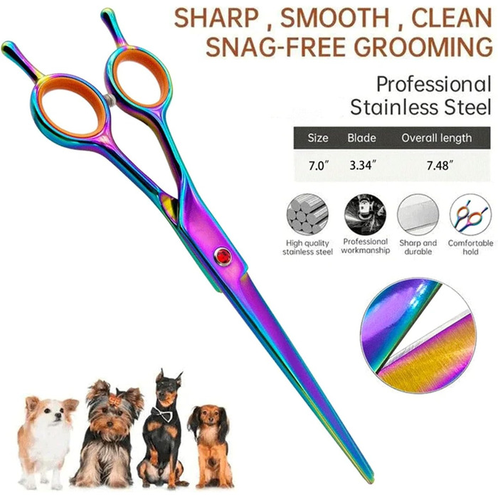 Професійний набір ножиць для грумінгу собак: вигнуті, прямі та розріджуючі ножиці + гребінець (чорний+жовтий)