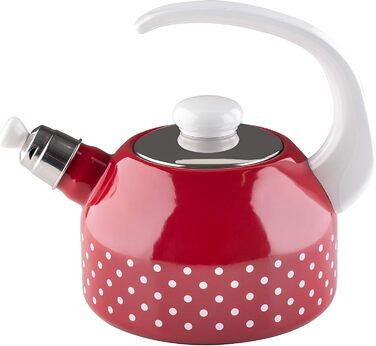 Riess, 0543-077, Whistling Kettle Plus, COUNTRY - DOT RED, Diameter 18 cm, Height 21.7 cm, Capacity 2 liters, Enamel, red, Induction 2 liters Red/White