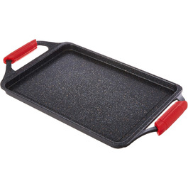 Гриль-плита WECOOK! Ecochef Titan 43x25 см, алюмінієва, антипригарна, для індукції та всіх плит, знімні силіконові ручки, чорна