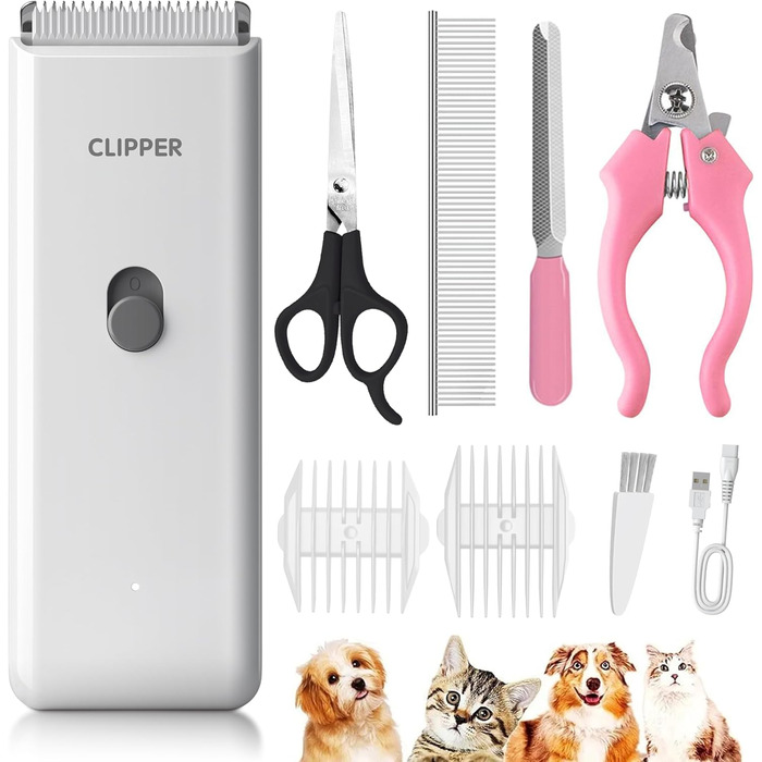 Професійний набір для грумінгу котів та собак Favrison: тиха машинка для стрижки, бездротовий триммер, зелений