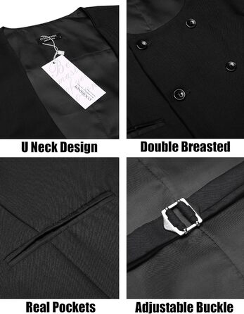 Костюм чоловічий COOFANDY ZTJ006642, двобортний, з V-подібним вирізом, чорний, XXL