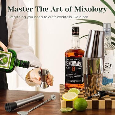 Набір для коктейлів преміум класу Boston Shaker, 16 предметів: шейкер, мадлер, відкривачка для пляшок, аксесуари для бару (чоловікам та жінкам)