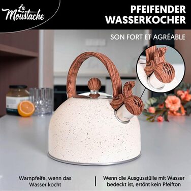Чайник La Moustache Induktion: 2,5 л, 10 чашок, з нержавіючої сталі, з термостійким ручками та кришкою, для всіх плит (Бежевий)