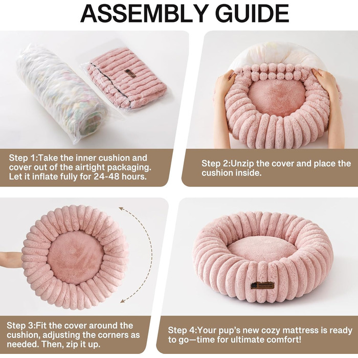 Кругле м'яке ліжко для собак MEWOOFUN, рожеве, 64x64x18 см, з антиковзною основою