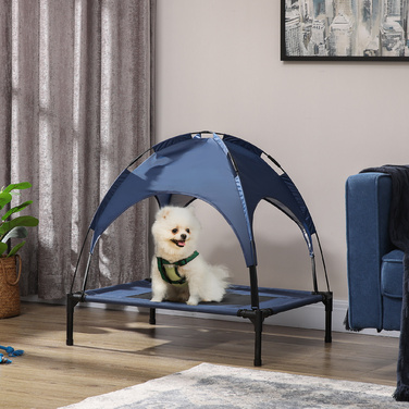 PawHut Outdoor Pet Bed with Canopy, Elevated, Mesh Fabric, UV Protection, Dark Blue, for Medium-Sized Dogs
