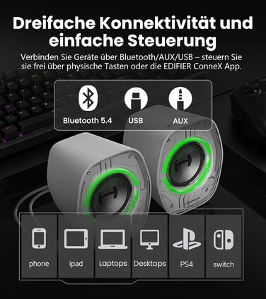 Комп'ютерні колонки Edifier G1000 II з RGB-підсвічуванням, Bluetooth, USB-C, AUX, для PC, PS5, Switch (чорний)