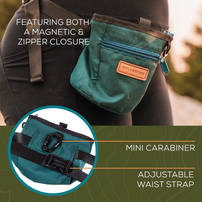 Сумка для песика Wilderdog для дресирування собак, з магнітною застібкою, карабіном та регульованим поясом, зелена