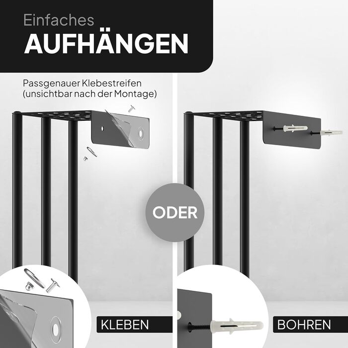 Тримач для рушників на стіну без свердління, чорний, 72,5 см - металева полиця для рушників у ванну кімнату, самоклеюча, для великих та маленьких рушників